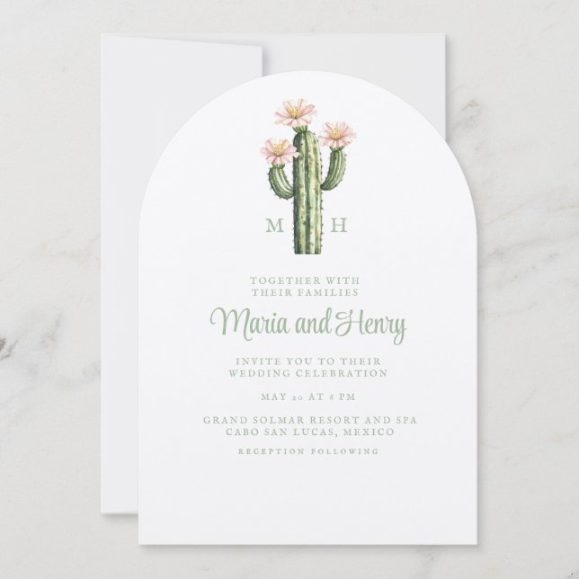 Desert Rose Cactus Monogram Wedding Invitation (Front)