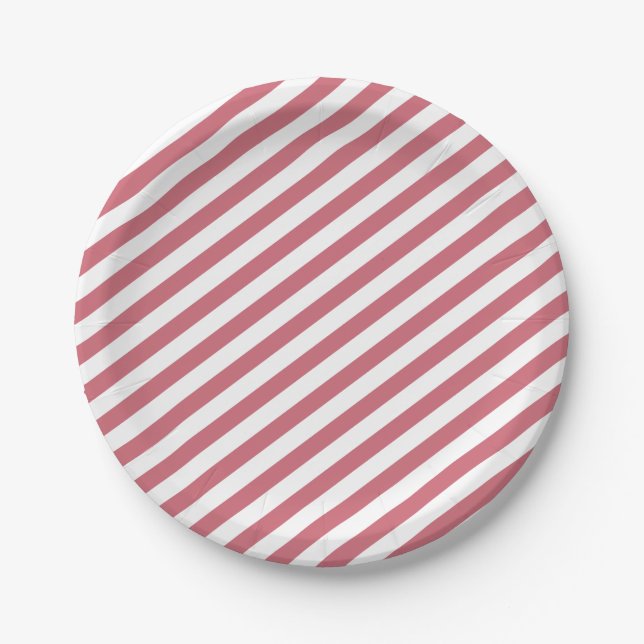 Desert Rose Colour Diagonal Striped Wedding    Paper Plate (Front)