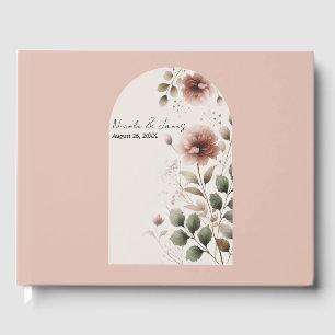 Desert Rose Pink & Green Floral Greenery Wedding Guest Book