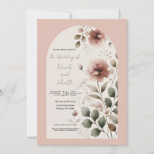 Desert Rose Pink & Green Floral Greenery Wedding Invitation