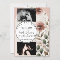 Desert Rose Pink & Green Floral Save The Date