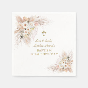 Desert Roses Pampas Grass 1st Birthday Baptism  Napkin