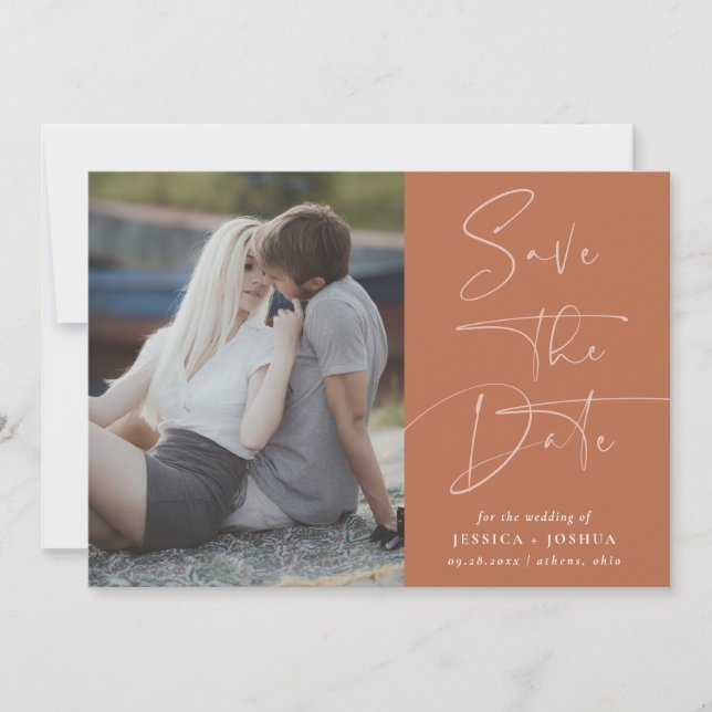 Desert Rust Modern Lettering Photo Save the Date Invitation (Front)