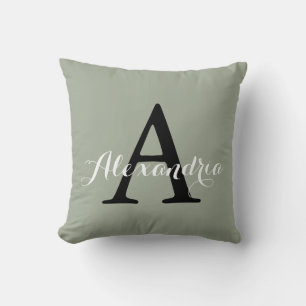 Desert Sage Grey Green Solid Colour Monogram Cushion