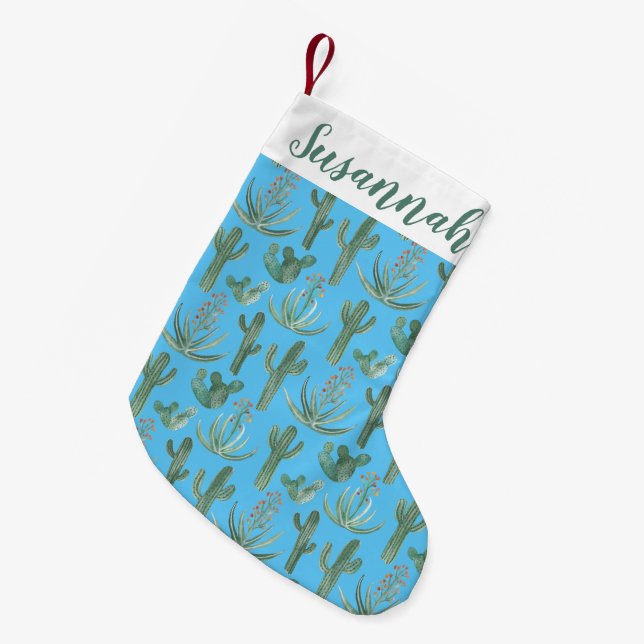 Desert Saguaro Cactus Succulents Pattern CUSTOM Small Christmas Stocking (Front (Hanging))
