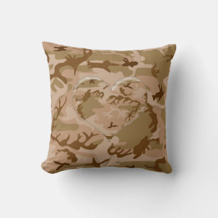 Desert Sand  Camo Pillow with Camouflaged Heart