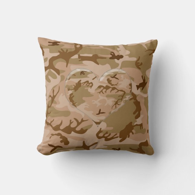 Desert Sand  Camo Pillow with Camouflaged Heart (Front)