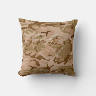 Desert Sand  Camo Pillow with Camouflaged Heart