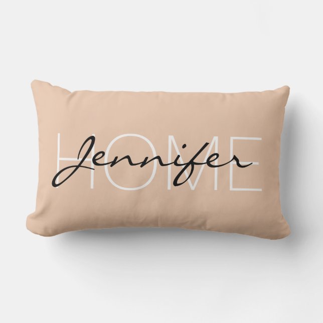 Desert sand colour home monogram lumbar cushion (Front)