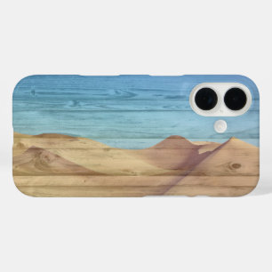 Desert Sand Dunes Beautiful Blue Sky On Wood Grain iPhone 16 Case