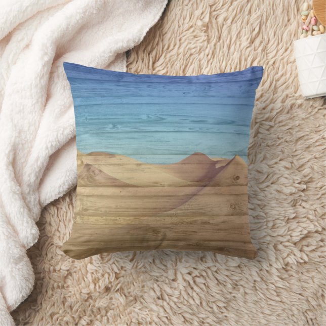 Desert Sand Dunes Beautiful Blue Sky On Wood Grain Cushion (Blanket)