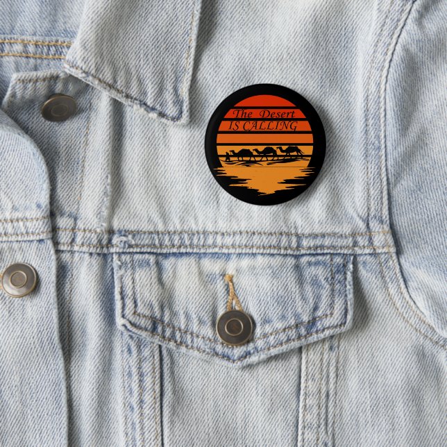 desert scene with camels sunset vintage  6 cm round badge (In Situ)