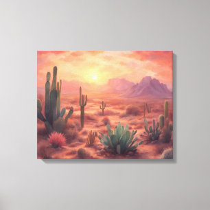 Desert Sequoia Cactus Colourful Sunrise Art Canvas Print