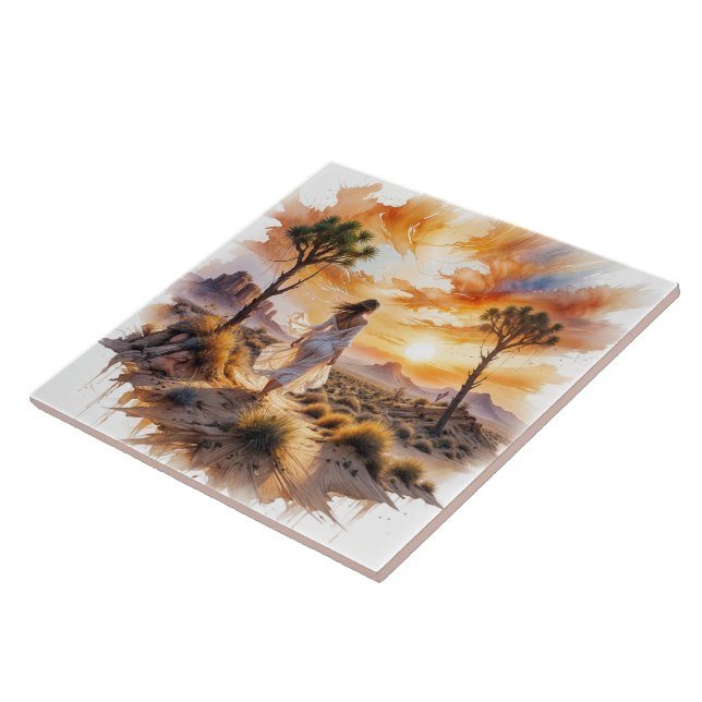 Desert Serenity: Mystical Journey Through the Sand Ceramic Tile (Side)