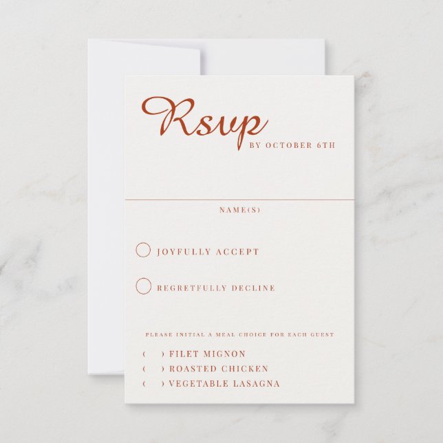 Desert Sienna Meal Choice Wedding  RSVP Card (Front)