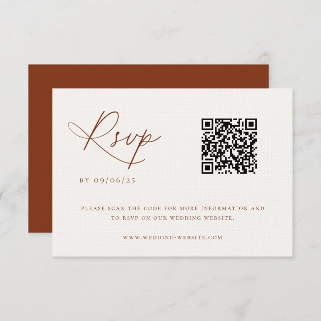 Desert Sienna Minimalist Wedding QR Code RSVP Card (Front/Back)