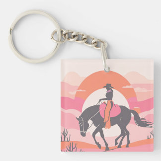 Desert Skies with Cowgirl Riding her Horse Key Ring
