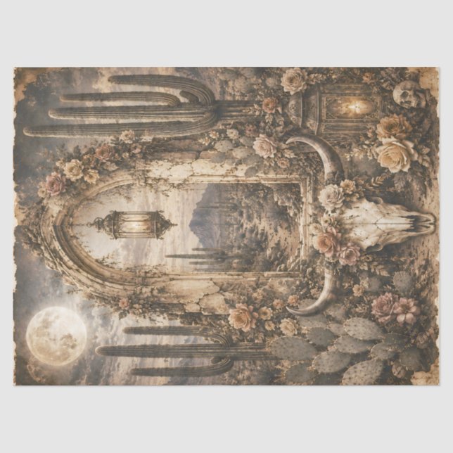 Desert Skull Arch Decoupage Paper Boho Western  (Front)