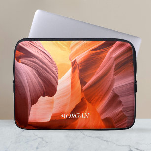 Desert Slot Canyon or Your Photo, White Name Laptop Sleeve