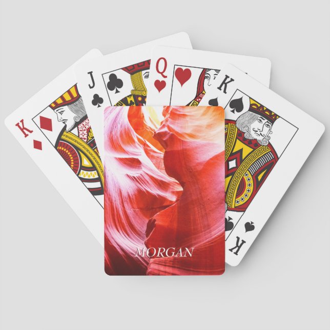 Desert Slot Canyon or Your Photo, White Name, Vs 2 Playing Cards (Back)