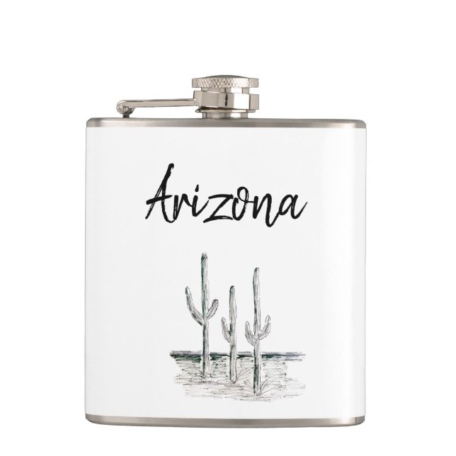 Desert Southwest Cactus Arizona Black White   Hip Flask (Front)