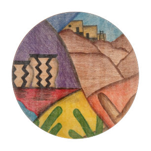 Desert Southwest Cactus Folk Art Cutting Board