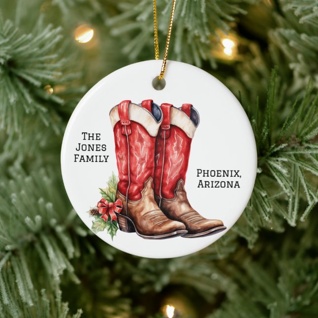 Desert/Southwest Cowboy Santa Christmas Boots Ceramic Ornament (Tree)