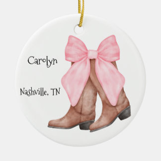 Desert/Southwest Pink Cowboy Boots Ceramic Ornament