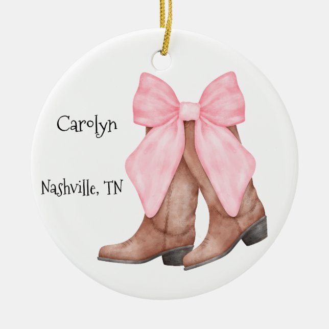 Desert/Southwest Pink Cowboy  Boots  Ceramic Ornament (Front)