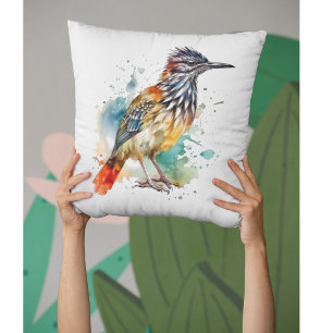 Desert Spirit, Roadrunner in Watercolor Cushion
