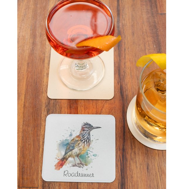 Desert Spirit, Roadrunner in Watercolor, custom Glass Coaster (Creator Uploaded)