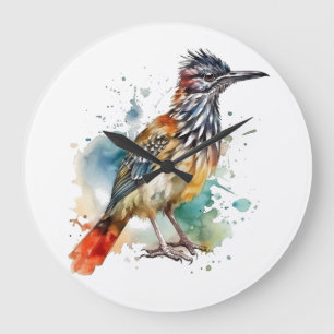 Desert Spirit, Roadrunner in Watercolor Large Clock