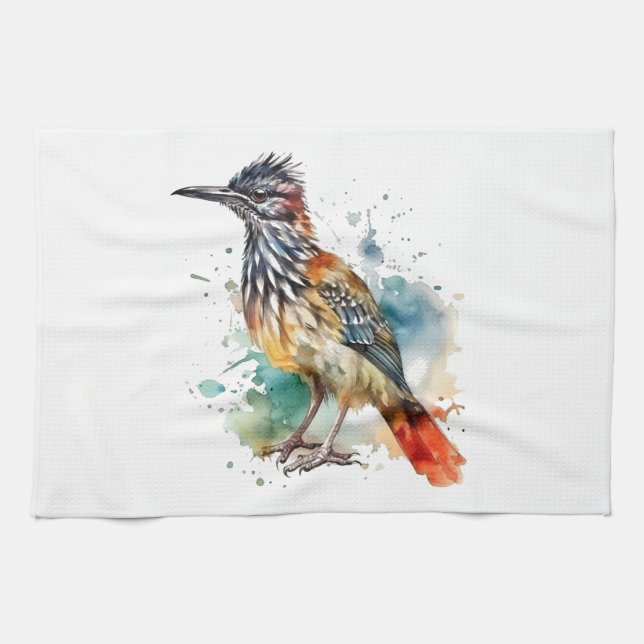 Desert Spirit, Roadrunner in Watercolor Tea Towel (Horizontal)