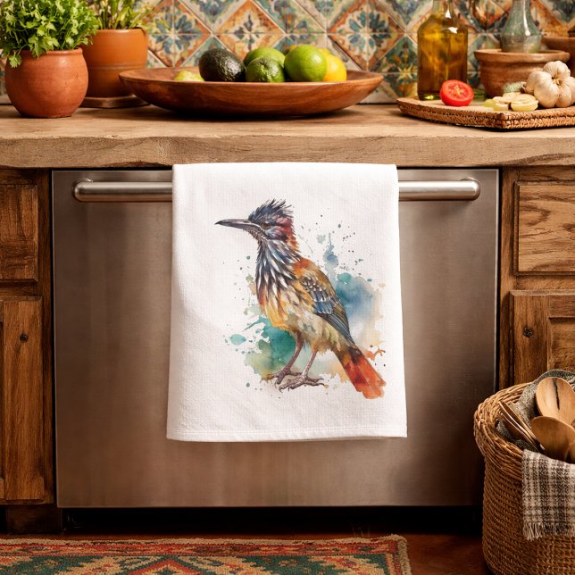 Desert Spirit, Roadrunner in Watercolor Tea Towel (Creator Uploaded)