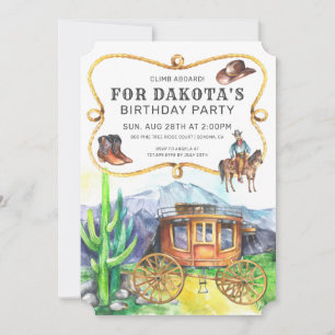 Desert Stagecoach Cowboy Birthday Party Invitation