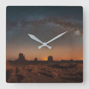 Desert   Starry Sky Over A Desert Landscape Square Wall Clock