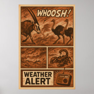 Desert Storm Chaos – Wildlife Weather Alert Comic Poster