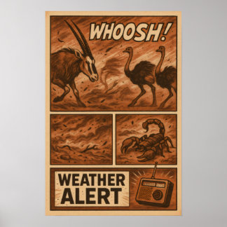 Desert Storm Chaos – Wildlife Weather Alert Comic Poster
