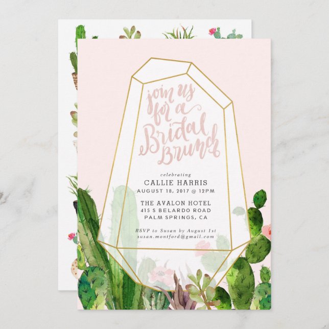 Desert Succulent Bridal Brunch Invitation - Pink (Front/Back)