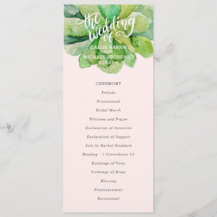Desert Succulent Wedding Program - Pink