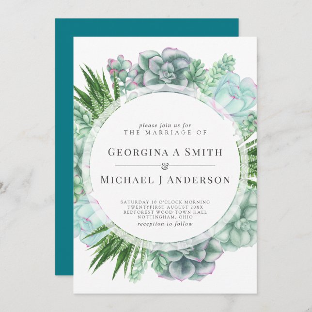 Desert Succulents Cacti Watercolor WEDDING Invitation (Front/Back)