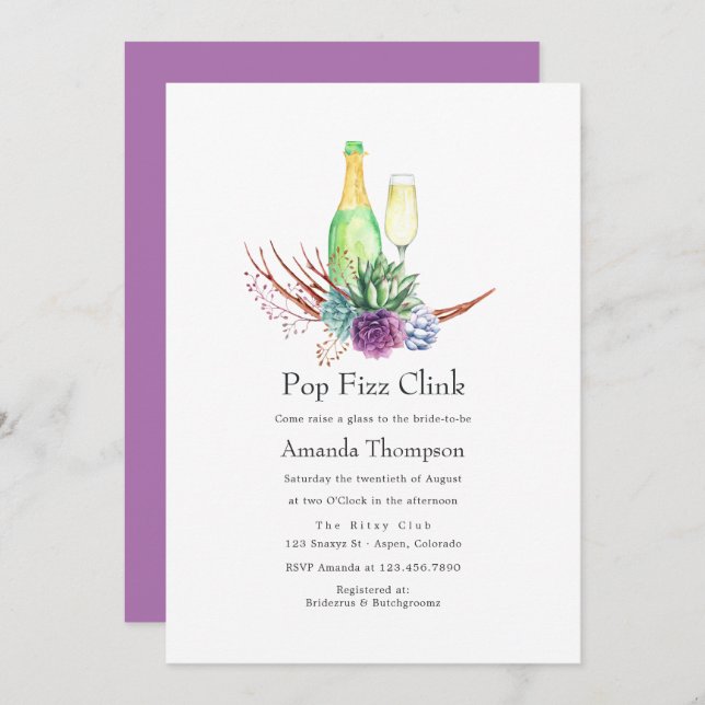Desert Succulents Pop Fizz Clink Bridal Shower Invitation (Front/Back)