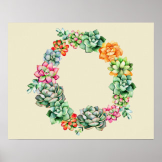 Desert Succulents Wreath Poster