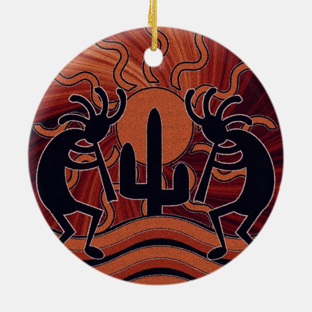 Desert Sun Cactus Kokopelli Southwest Decor Ceramic Tree Decoration (Back)