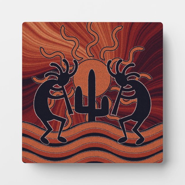 Desert Sun Cactus Kokopelli Southwest Motif Plaque (Front)