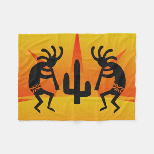 Desert Sun Cactus Kokopelli Southwest Tribal Fleece Blanket