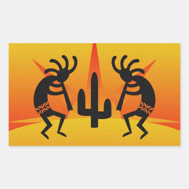 Desert Sun Cactus Southwest Kokopelli Rectangular Sticker (Front)