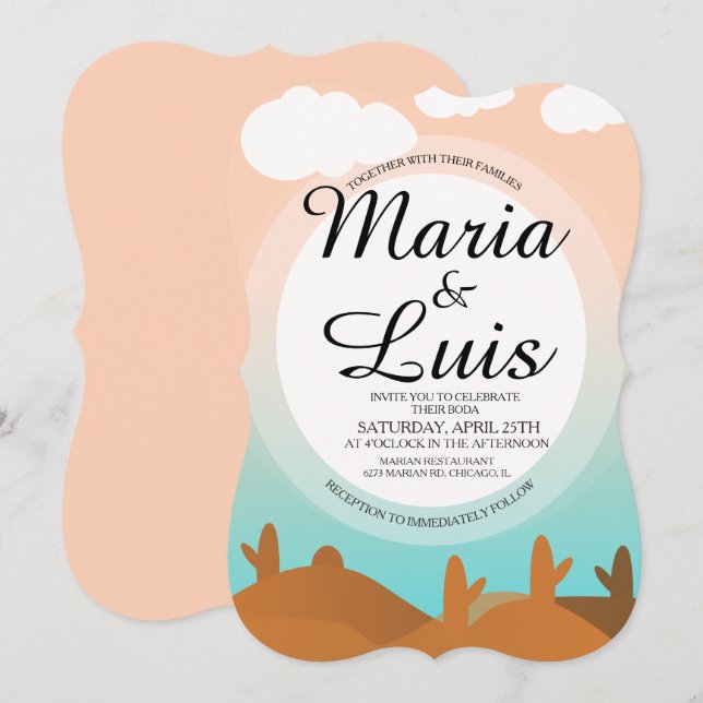 Desert Sunrise Cactus Shadows Wedding Invitations (Front/Back)