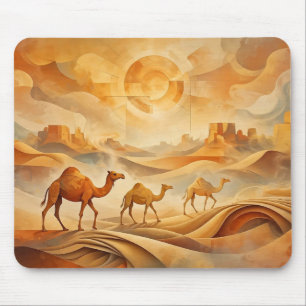 Desert Sunrise Camels Shifting Sands Mouse Pad