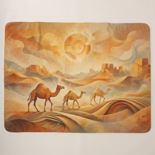 Desert Sunrise Camels Shifting Sands Sherpa Blanket